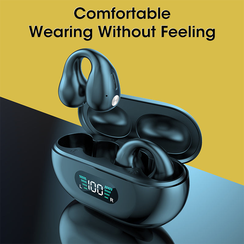 Bone Conduction Headphones, Ear Clip Bluetooth 5.3 Touch Wireless In-Ear Bass HIFI Sports Headset