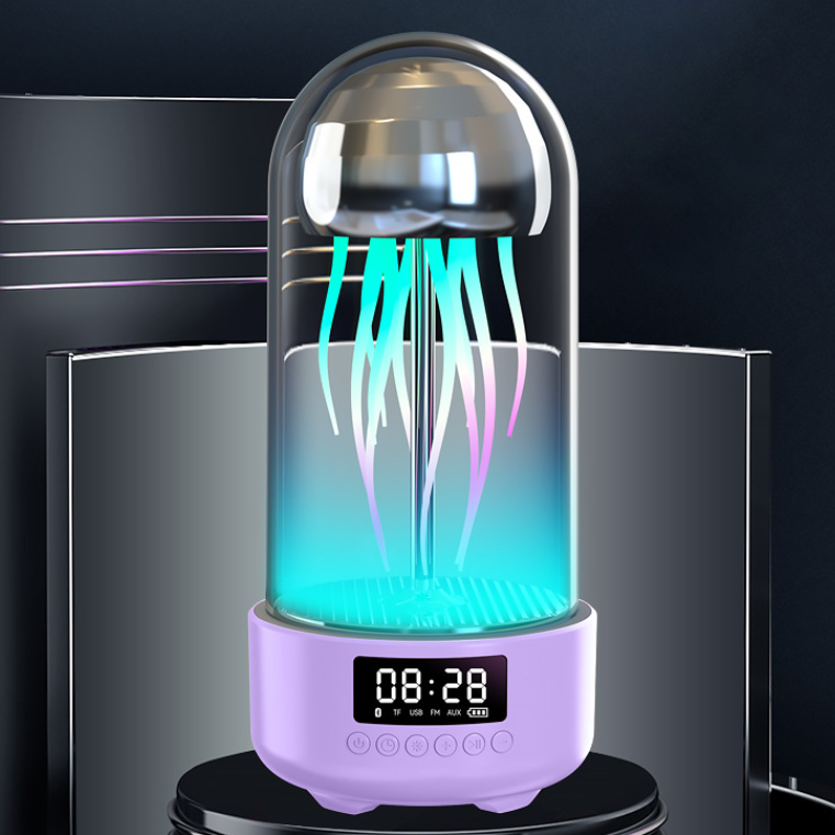 Creative 3in1 Colorful Jellyfish Lamp With Clock Bluetooth Speaker