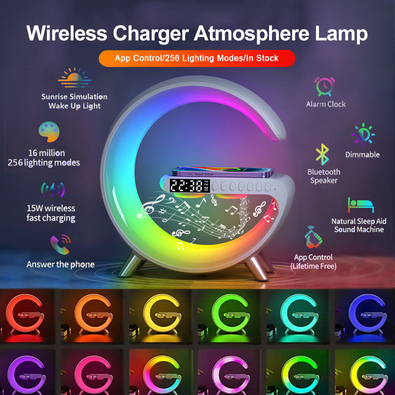 2023 Wireless Charger,New Intelligent G Shaped LED Lamp,Bluetooth Speaker,  Atmosphere Lamp, App Control For Bedroom Home Decor