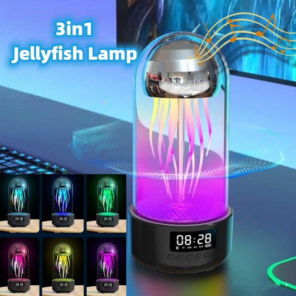 Creative 3in1 Colorful Jellyfish Lamp With Clock Bluetooth Speaker