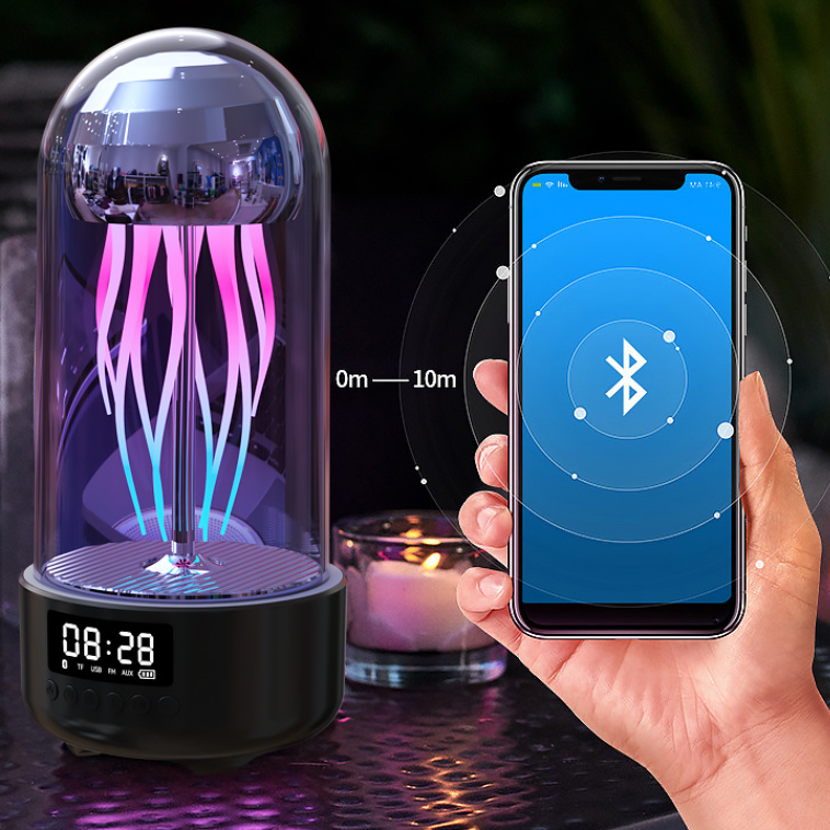 Creative 3in1 Colorful Jellyfish Lamp With Clock Bluetooth Speaker