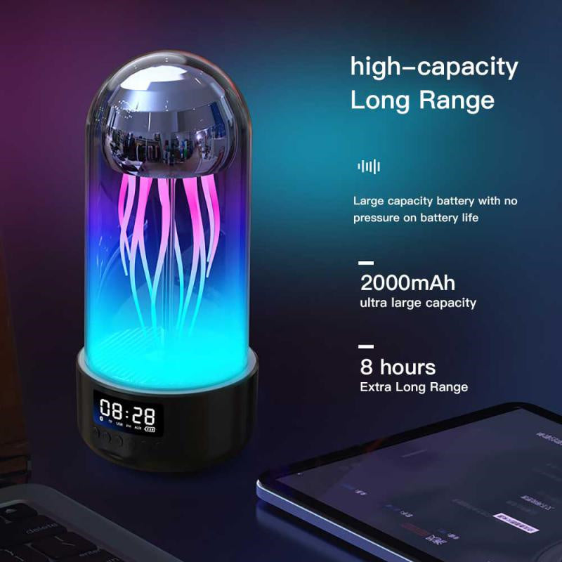 Creative 3in1 Colorful Jellyfish Lamp With Clock Bluetooth Speaker