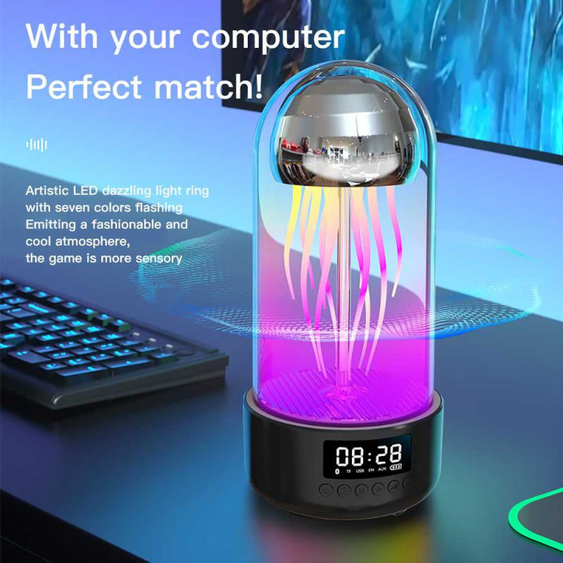 Creative 3in1 Colorful Jellyfish Lamp With Clock Bluetooth Speaker