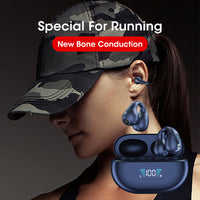 Bone Conduction Headphones, Ear Clip Bluetooth 5.3 Touch Wireless In-Ear Bass HIFI Sports Headset